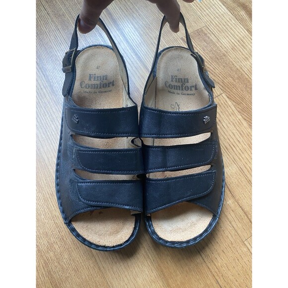 Finn Comfort Womens Sylt Sandal Size 41 (9.5 -10) Black Adjustable Triple Strap - Picture 1 of 7